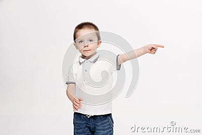 Little boy pointing by finger up and looking at stars. Stock Photo