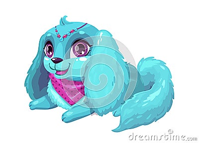 Little cute cartoon blue fluffy puppy Vector Illustration