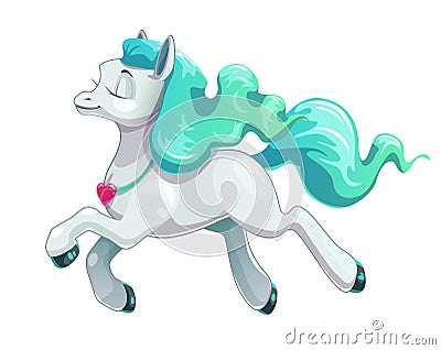 Little cute cartoon flying white horse icon. Vector Illustration