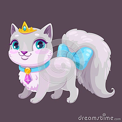 Little cute cartoon kitty princess. Vector Illustration