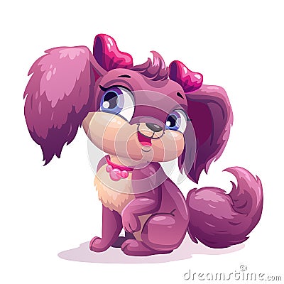 Little cute cartoon puppy girl. Vector Illustration