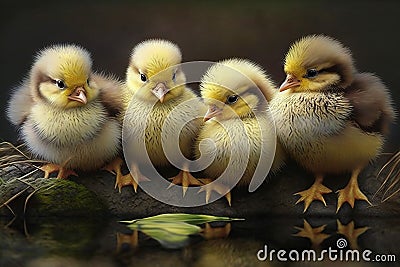 Little cute chicks standing together and looking into camera Stock Photo