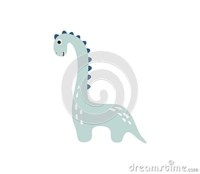 Little cute dinosaur. Vector scandinavian illustration for coloring drawing image cartoon. Kids blue dino image isolated Vector Illustration