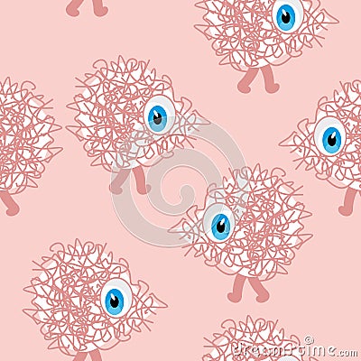 Little cute fantastic creatures in pink walk on two legs Vector Illustration