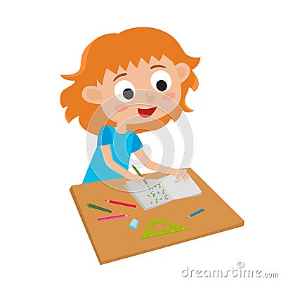 Little cute genius. Vector illustration of adorable happy little girl Vector Illustration