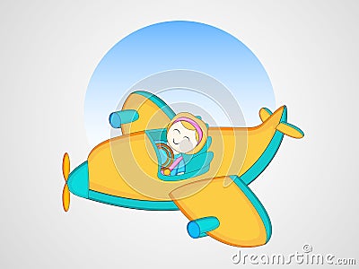 Little cute girl flying colorful Airplane. Stock Photo