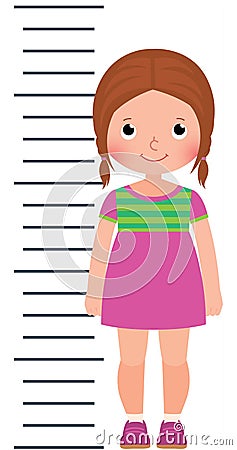 Little cute girl measuring height Vector Illustration