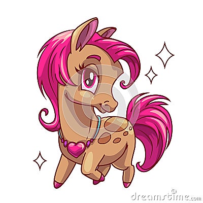 Little cute glamour horse with pink hair Vector Illustration