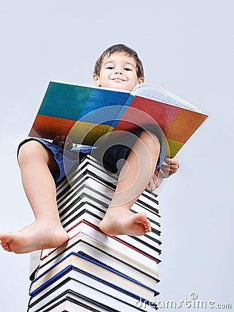 A little cute kid and books Stock Photo