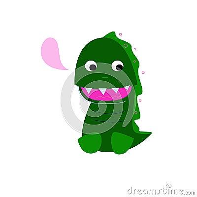 Little Cute KIDS Green Dino Character Stock Photo