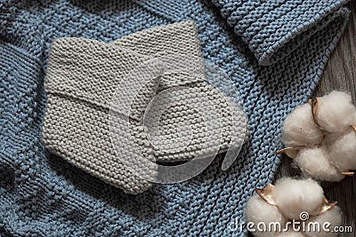 Little cute socks knitted by hand, cotton, newborn baby concept Stock Photo