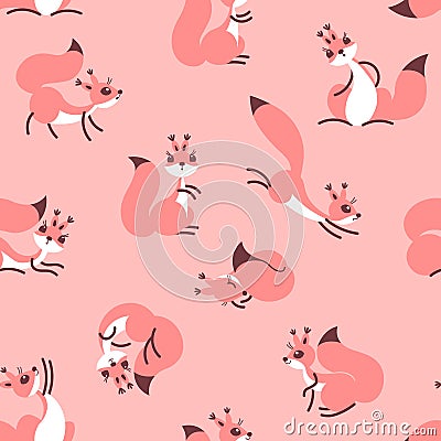 Little cute squirrels. Seamless pattern for gift wrapping, wallpaper, childrens room or clothing. Vector Illustration