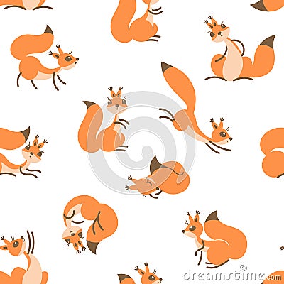Little cute squirrels. Seamless pattern for gift wrapping, wallpaper, childrens room or clothing. Vector Illustration