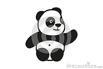 Little cute vector panda. Smiling panda with raised paw Vector Illustration