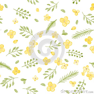 Little Cute Watercolor Flowers and Leaf seamless pattern. Vector Illustration