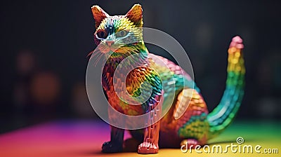 Little 3d cubes showing all rainbow color palette covering whole body shape of the cat. Generative AI Stock Photo