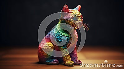 Little 3d cubes showing all rainbow color palette covering whole body shape of the cat. Generative AI Stock Photo