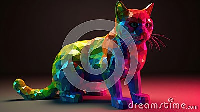 Little 3d cubes showing all rainbow color palette covering whole body shape of the cat. looking straight into camera. Generative Stock Photo