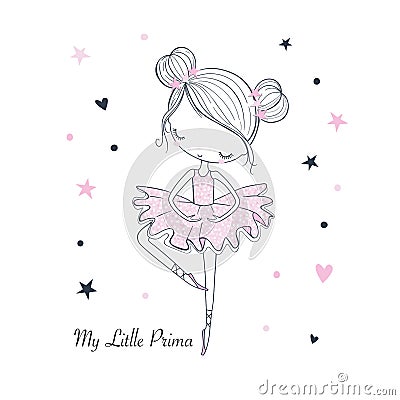 Little dancing Ballerina. Childish vector graphic doodle illustration Vector Illustration