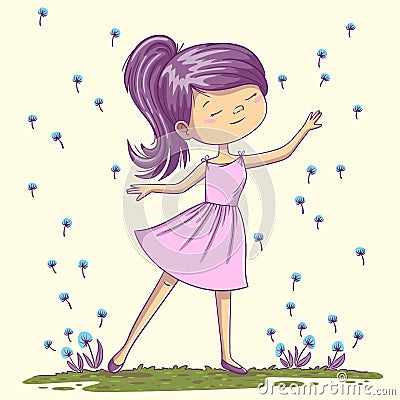 Little Dancing Girl Vector Illustration