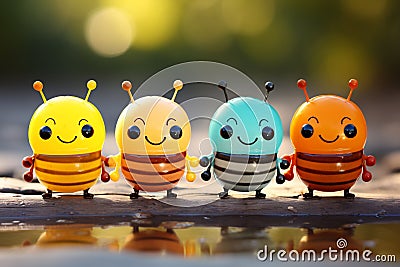 little darlings cuties a bees, honey, a laborer, a hard worker, yellow and black striped animals cheerful joyful happy Stock Photo