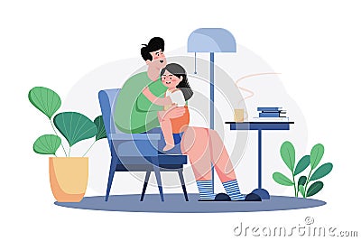 Little Daughter Hugging Father Illustration concept on white background Vector Illustration