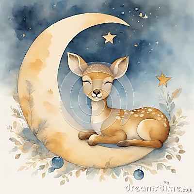 the little deer sleeps on the moon Stock Photo