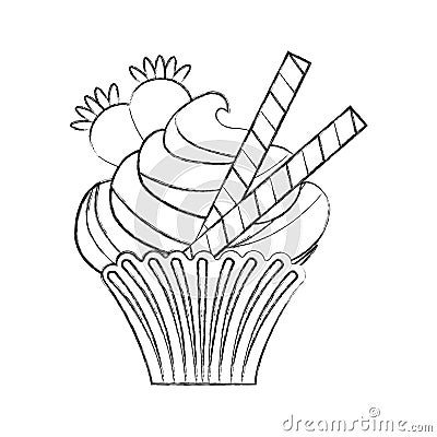 Little delicious creamy cupcake Vector Illustration