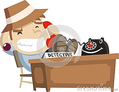 Little detective boy answering the phone Cartoon Illustration