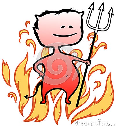 Little devil with flames in background - Halloween Vector Illustration