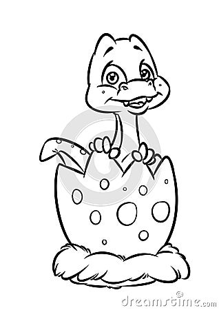 Little dinosaur birthday egg cartoon illustration coloring page Cartoon Illustration