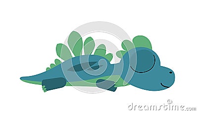 little dinosaur cub is sleeping. The isolated object on a white background. Cheerful kind animal baby dino. Cartoons Vector Illustration