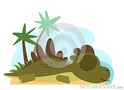 little dinosaur cub is sleeping. The isolated object on a white background. Cheerful kind animal baby dino. Cartoons Vector Illustration