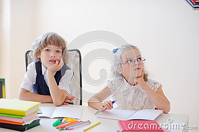 Little disciples on the lesson at school. Stock Photo