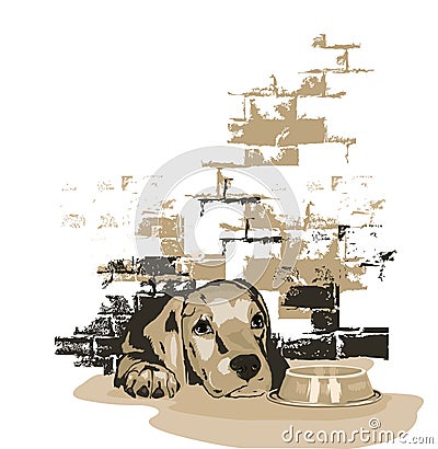 Little doggy waiting for food Vector Illustration