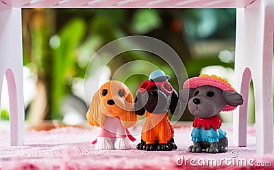 Little Dogs toys , cutes decorations in dogs cafe in Chiangmai province northern of Thailand. Stock Photo