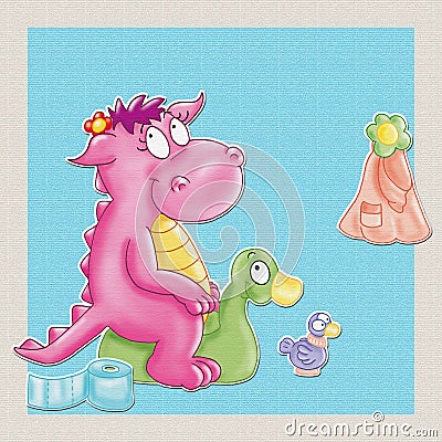 The little dragon, in the bathroom on his vessel to duck. Stock Photo