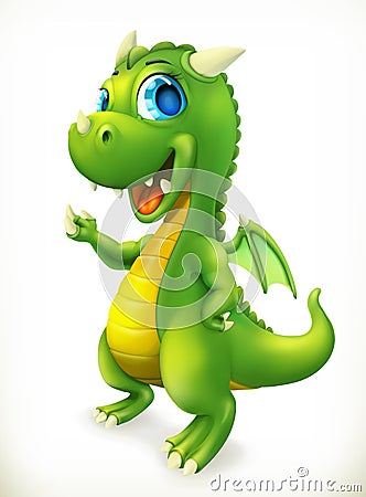 Little Dragon cartoon character. Funny animals vector icon Vector Illustration