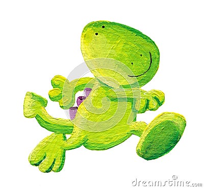 Little dragon happily walking Cartoon Illustration