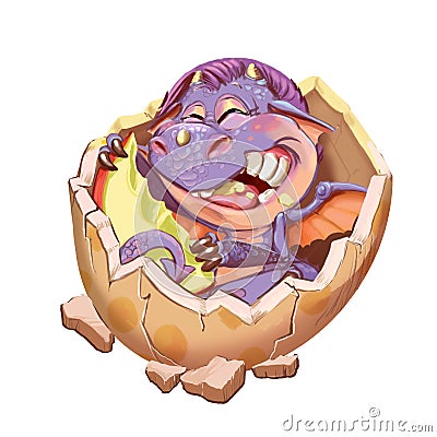 Little dragon in the lodge from a shell Cartoon Illustration