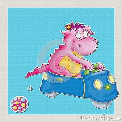 The little dragon, playing with a car. Stock Photo