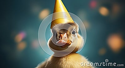 little duck wearing a party hat Stock Photo