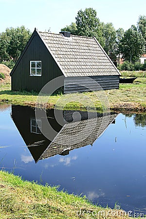 Little dutch wooden barn in a peat area Stock Photo