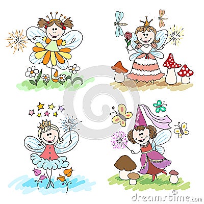 Little fairy children drawings Vector Illustration