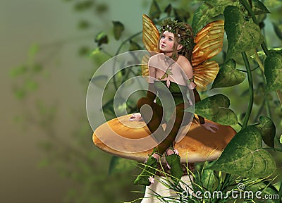 Pixie on a Mushroom Stock Photo