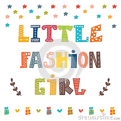 Little fashion girl card. Cute graphic for kids Vector Illustration