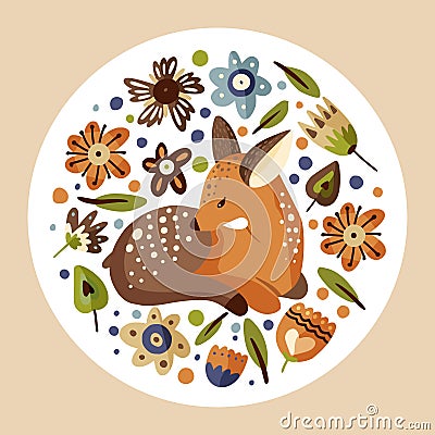 Little fawn woodland animal card. Vector Illustration