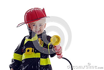 Little fire fighter toddler Stock Photo