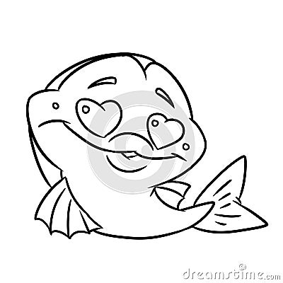 Little fish love character animal illustration cartoon contour coloring Cartoon Illustration