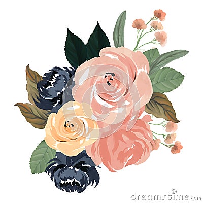 Little Flower Bouquet foliage branch drawing illuatration digital clipart Stock Photo